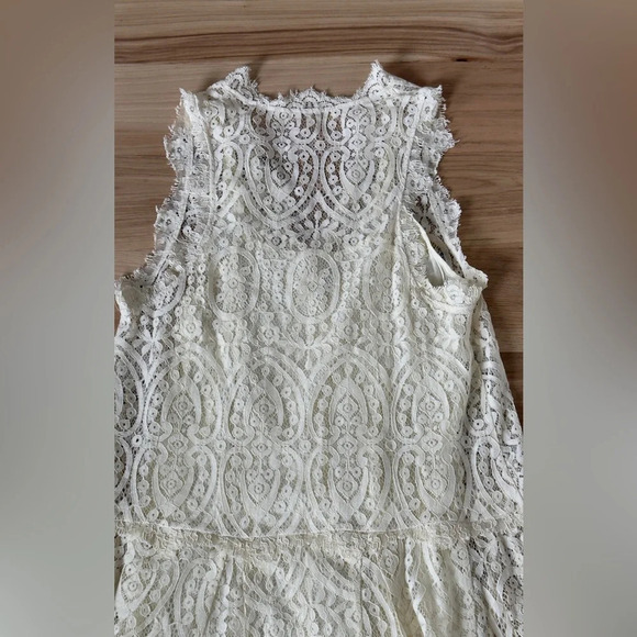 Free people Victorian Ivory Lace drop waist V-neck sleeveless mini dress Size M - Picture 12 of 12